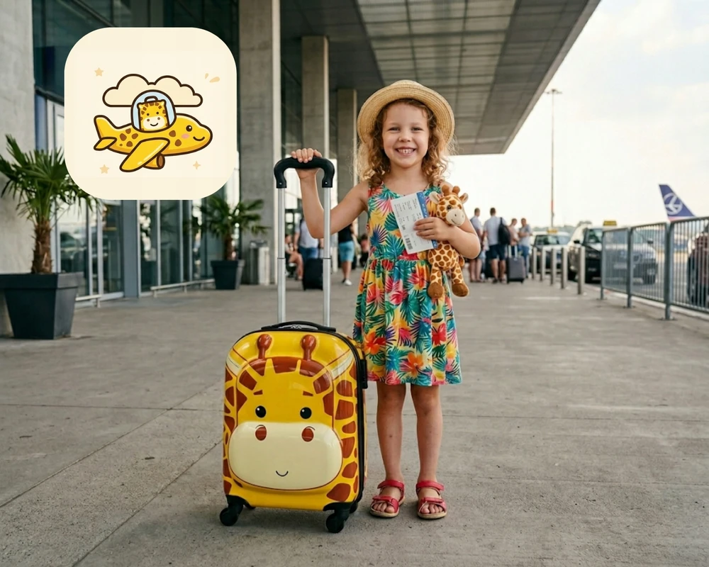 Ikonka Vaikiškas kelioninis lagaminas ant ratukų su žirafa