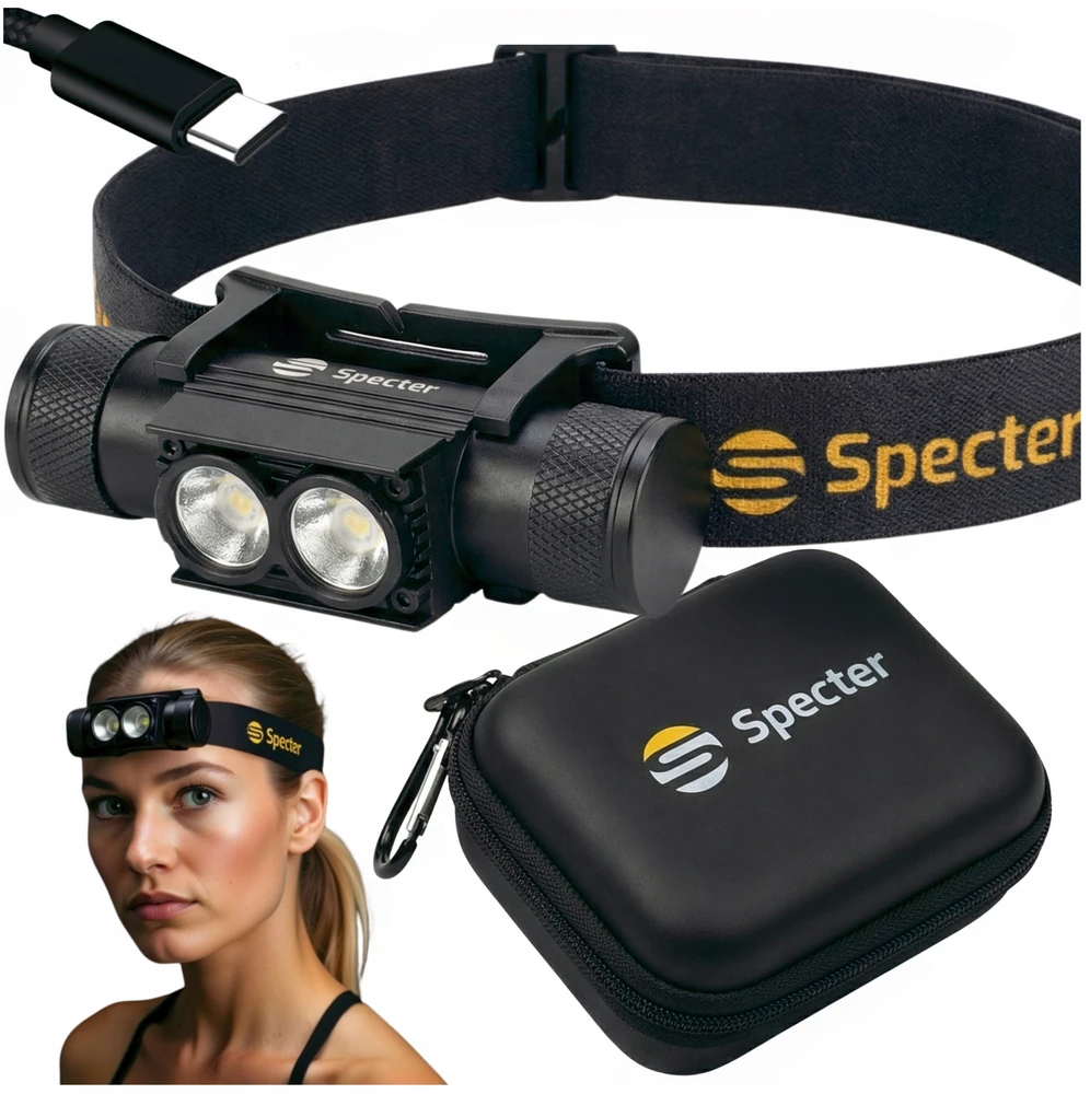ĮKRAUJAMAS LED PRIEKINIS ŽIBINTAS Galingas SPECTER USB 2000lm dėklas