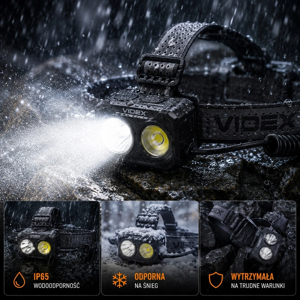 Įkraunamas LED galvos žibintas su jutikliu 20W Videx, Li-ion 2x18650 2200mAh