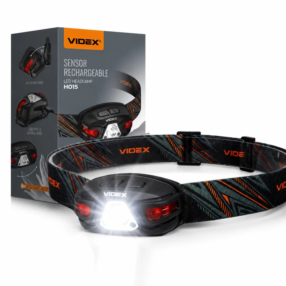 Įkraunamas LED žibintas, atsparus vandeniui Videx + Raudonas 330Lm