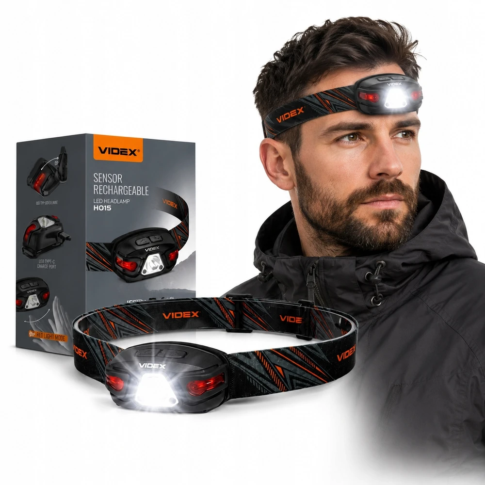 Įkraunamas LED žibintas, atsparus vandeniui Videx + Raudonas 330Lm