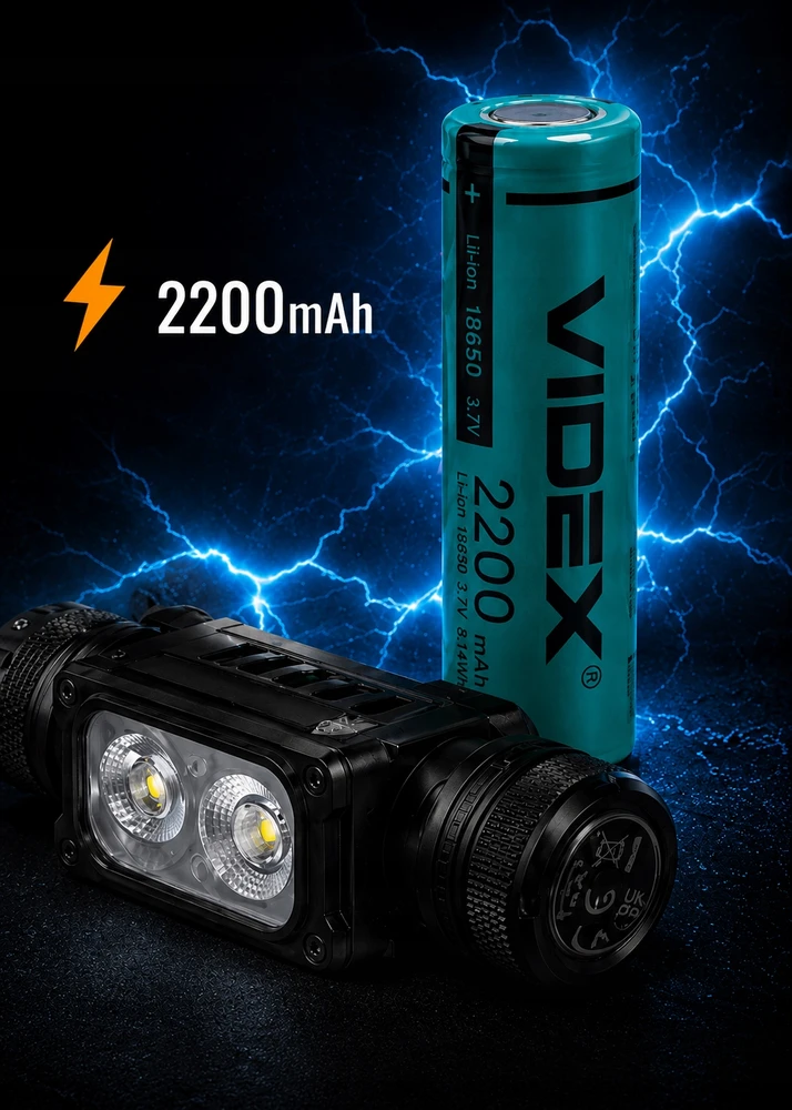 Įkraunamas priekinis žibintuvėlis Videx LED 10W + 20W + Raudonas, 2000 lm, VLF-H066A