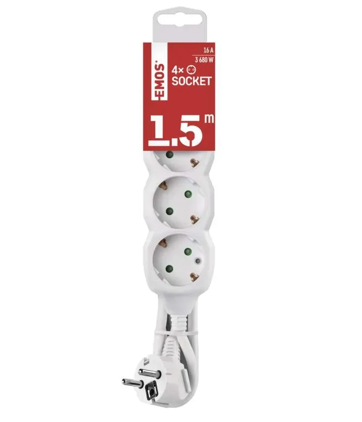Emos Ilgiklis 3 lizdų 1.5m su įžeminimu (baltas) 1.5mm²