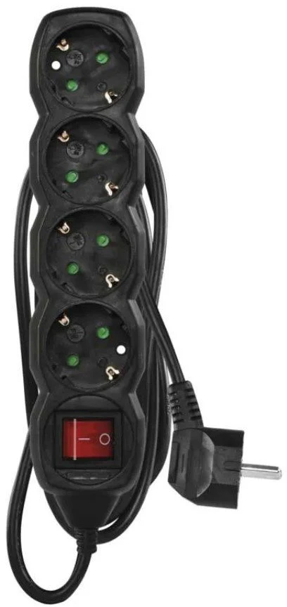 Emos Ilgiklis 3 lizdų 1.5m su įžeminimu, su jungikliu (juodas) 1.5mm²
