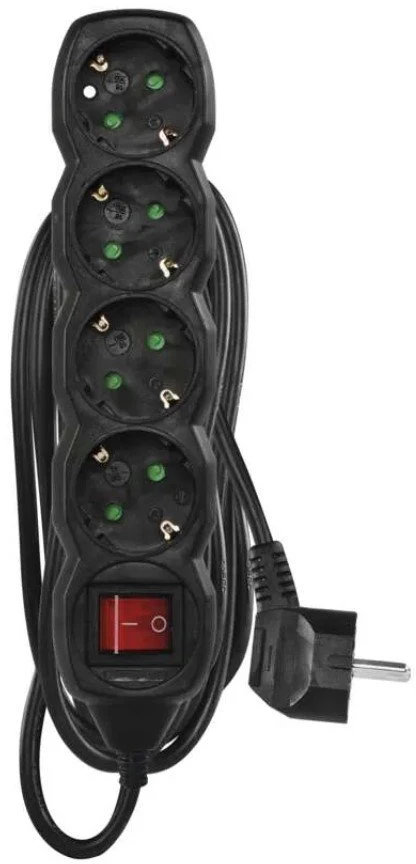 Emos Ilgiklis 3 lizdų 1.5m su įžeminimu, su jungikliu (juodas) 1.5mm²