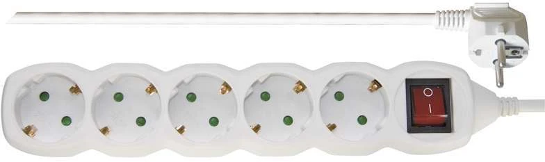Emos Ilgiklis 3 lizdų 5.0m su įžeminimu, su jungikliu (baltas) 1.5mm²