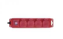 Ilgiklis 4 lizdų 10m IP44 3x1.5 mm² raudonas, guminis kabelis EMOS