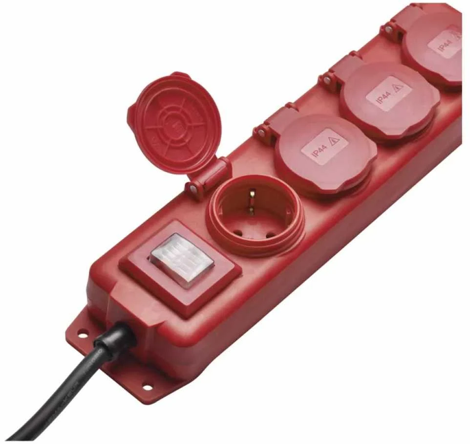 Ilgiklis 4 lizdų 10m IP44 3x1.5 mm² raudonas, guminis kabelis EMOS