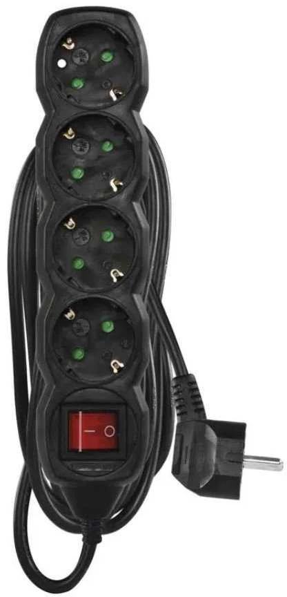Emos Ilgiklis 4 lizdų 3.0m su įžeminimu, su jungikliu (juodas) 1.5mm²