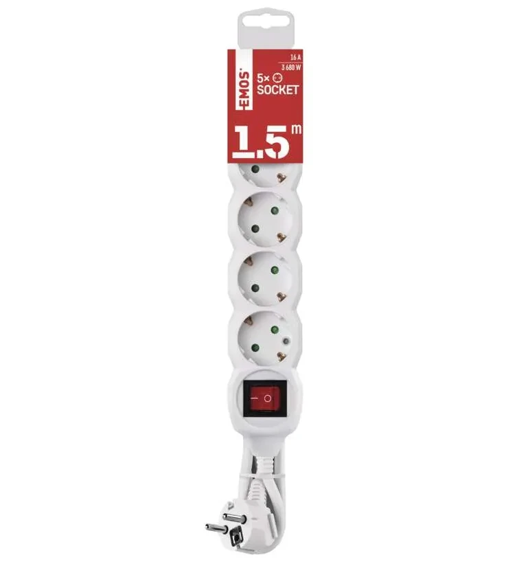 Emos Ilgiklis 5 lizdų 1.5m su įžeminimu (baltas) 1.5mm²