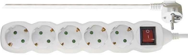 Emos Ilgiklis 5 lizdų 3.0m su įžeminimu, su jungikliu (baltas) 1.5mm²
