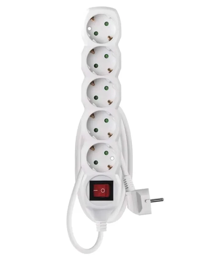 Emos Ilgiklis 5 lizdų 3.0m su įžeminimu, su jungikliu (baltas) 1.5mm²