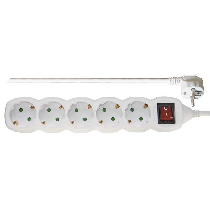 Emos Ilgiklis 5 lizdų 5m su įžeminimu, su jungikliu 3x1.5 mm² baltas