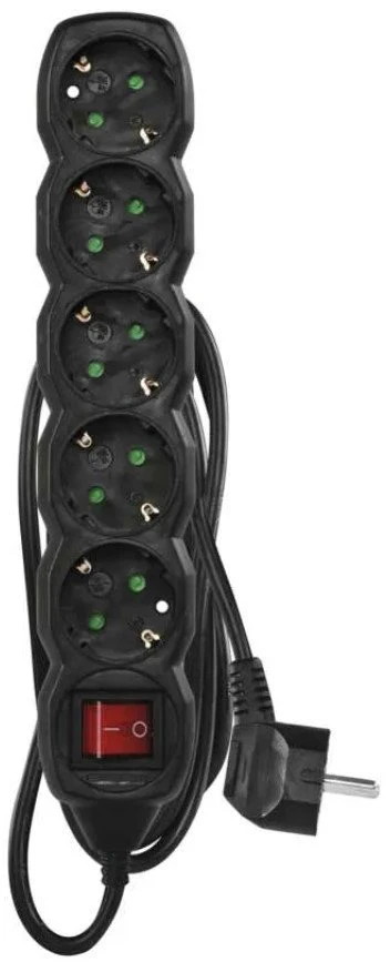 Emos Ilgiklis 6 lizdų 1.5m su įžeminimu, su jungikliu, 3x1.5 mm² juodas