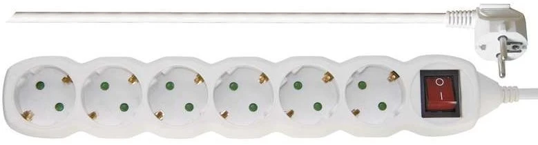 Emos Ilgiklis 6 lizdų 5.0m su įžeminimu (baltas), su jungikliu 1.5mm²