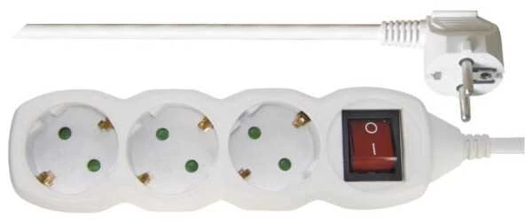 Emos Ilgiklis 3 lizdų 1.5m su įžeminimu, su jungikliu (baltas) 1.5mm²