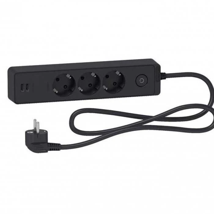 SCHNEIDER ELECTRIC UNICA SYSTEM+ EXTENSION CORD - 3M 3X SUKO + 2X USB - Juodas