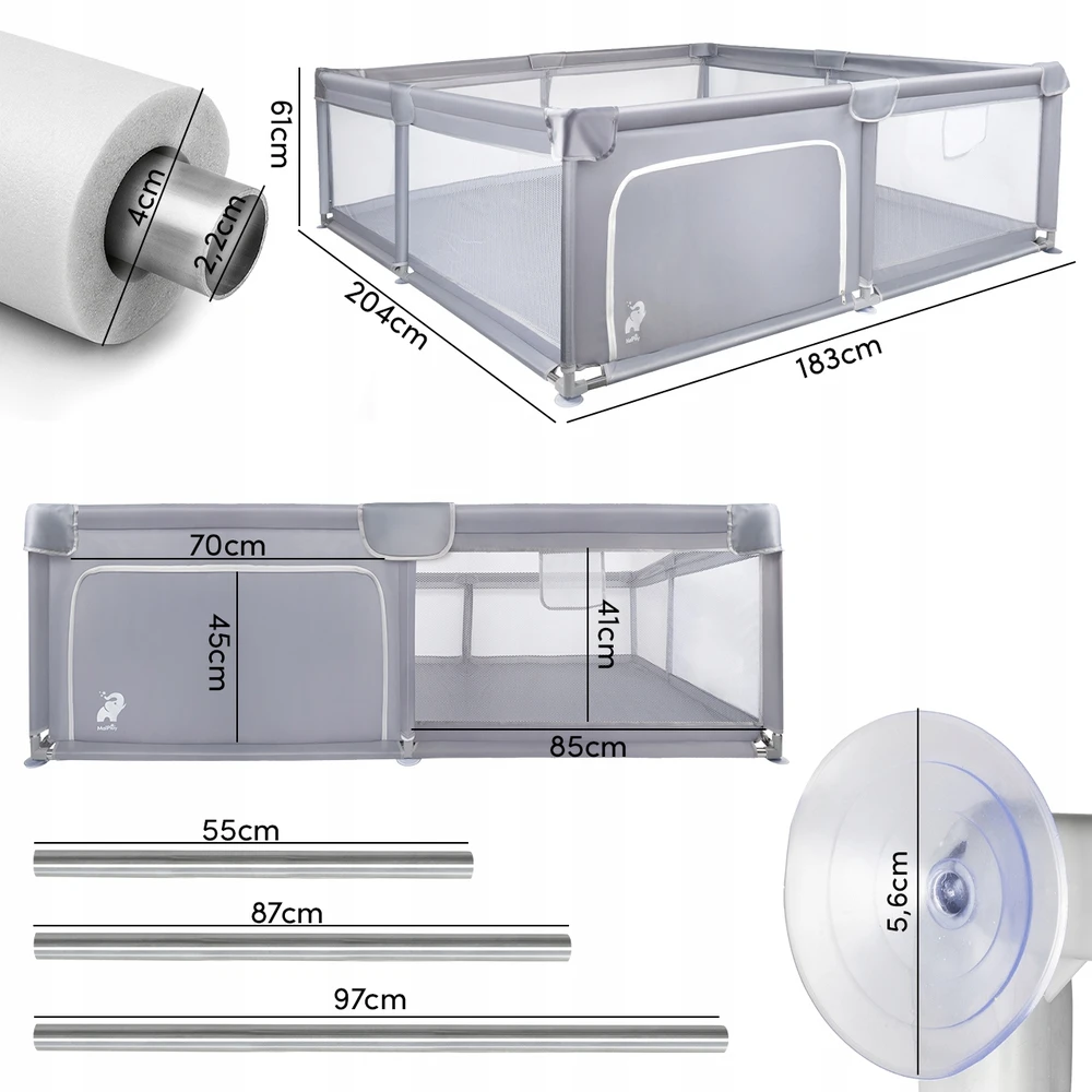 iMex Toys KOJEC DLA DZIECKA sulankstomas 180X200CM SUCHY BASEN Žaidimų aikštelė DZIECIĘCY PILKA