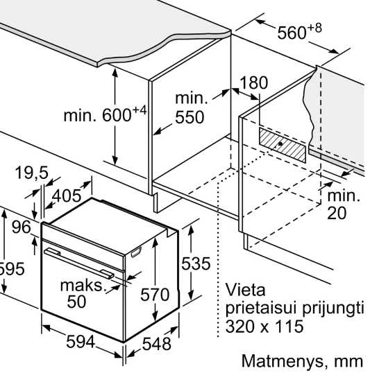 Siemens Bosch HQA534BB3 Serija 4, Įmontuojamoji orkaitė su papildomų garų funkcija, 60 x 60 cm, Juodas