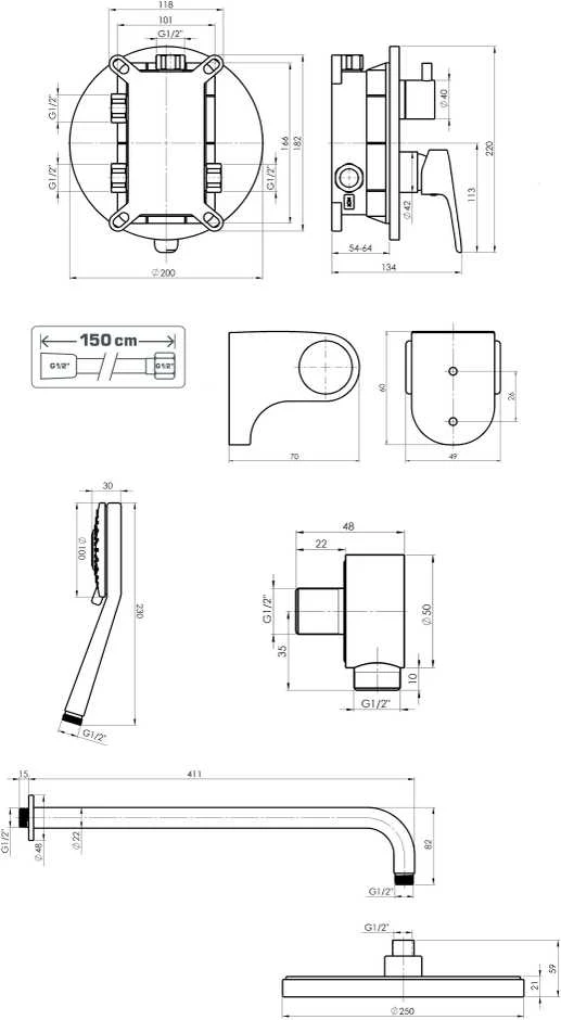Rubineta Potinkinio montavimo sistema KUBO-2F-UNO rinkinys