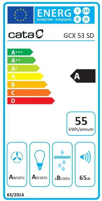 Gartraukis CATA | Gaubtas | GCX 53 SD | Baldakimas | Energijos vartojimo efektyvumo klasė A | Plotis 53 cm | 750 m³/h | Jutiklinis valdymas | LED | Nerūdijantis plienas/Gray glass
