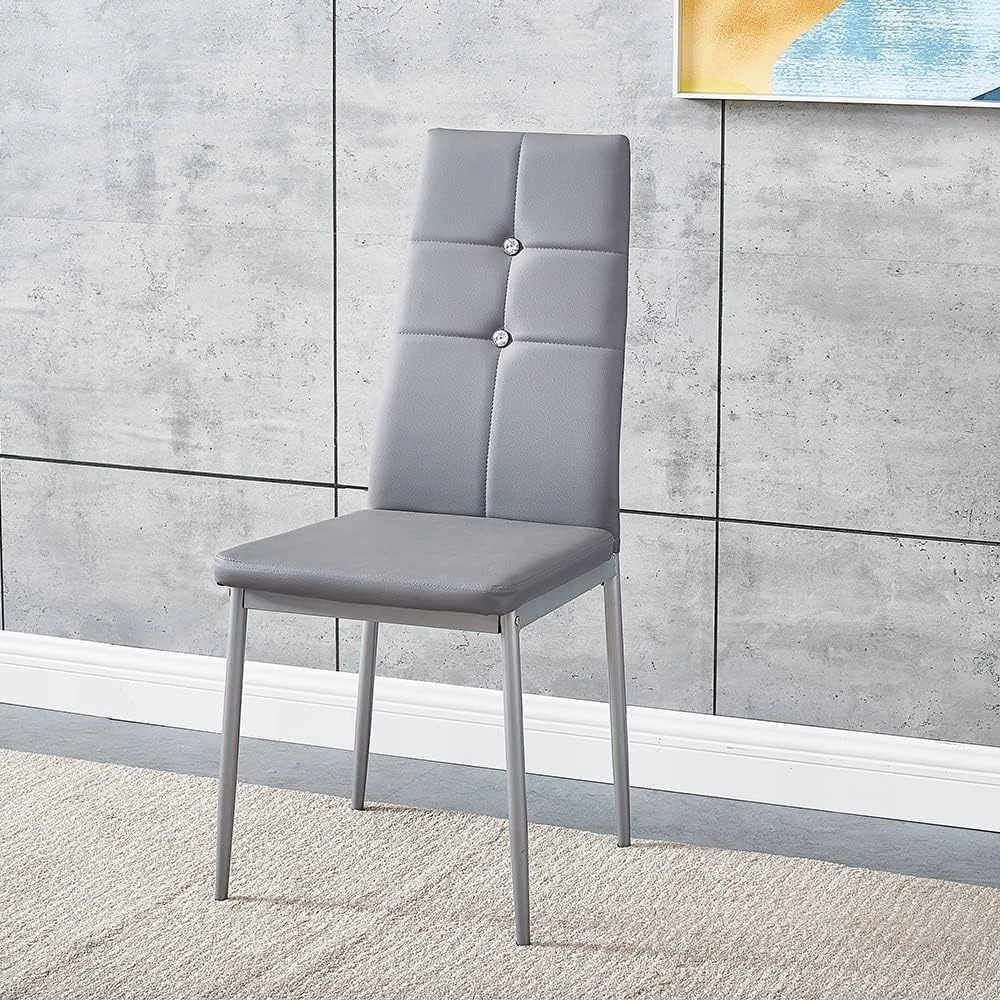 Impor 4x Lori Chair Pilkas Glamour kėdžių rinkinys ekologinės odos kristalai deimantai