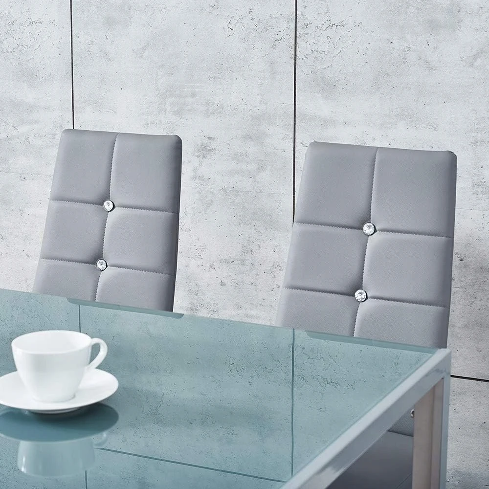 Impor 4x Lori Chair Pilkas Glamour kėdžių rinkinys ekologinės odos kristalai deimantai