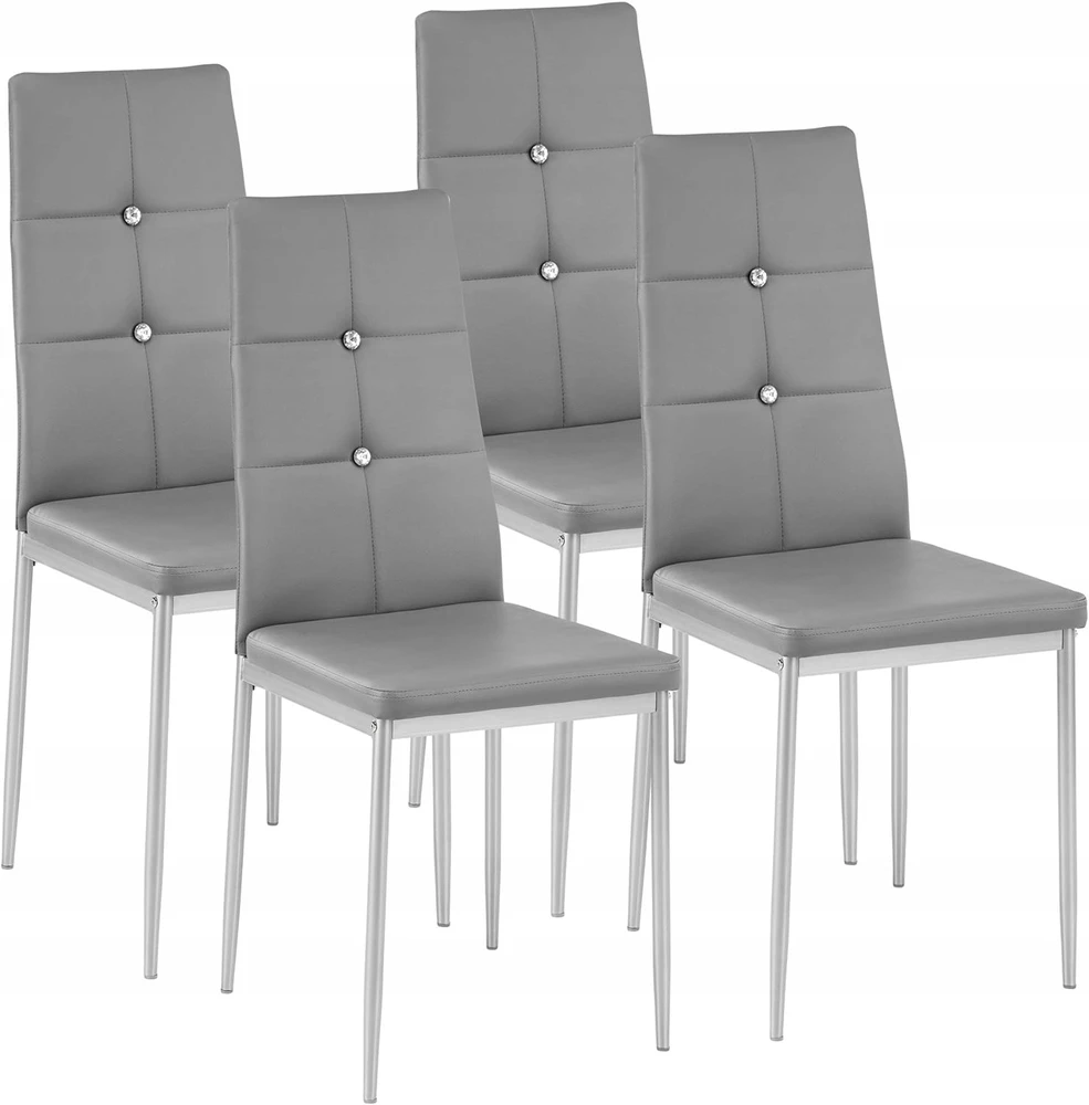 Impor 4x Lori Chair Pilkas Glamour kėdžių rinkinys ekologinės odos kristalai deimantai