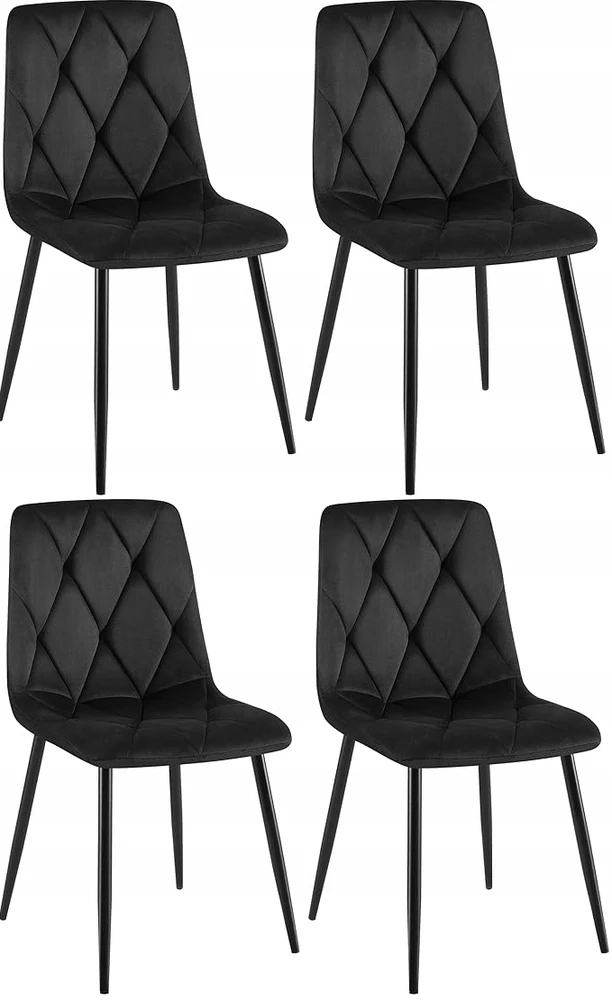Impor 4xKERI Minkštų dygsniuotų Velvet Velvet kėdžių rinkinys Juoda