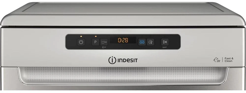 INDESIT Indaplovė | D2F HD624 AS | Free standing | Plotis 60 cm | Number of place settings 14 | Number of programs 9 | Energy efficiency class E | Ekranas | Sidabrinis
