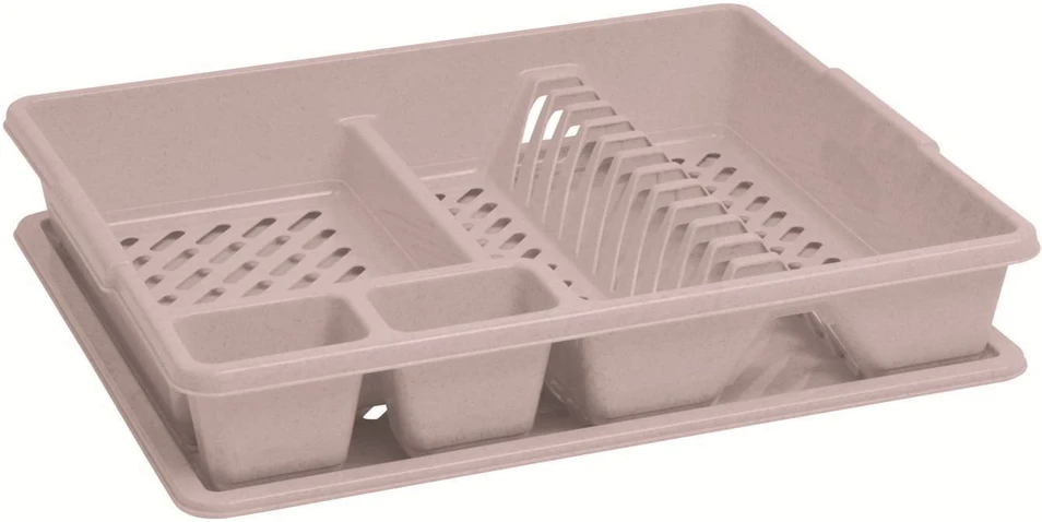 Indų džiovykla su padėklu CURVER BASIC KITCHEN ACCESORIES, balto granito spalvos, h9 x 26,5 x 42 cm