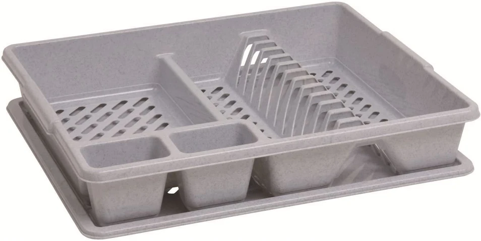 Indų džiovykla su padėklu CURVER BASIC KITCHEN ACCESORIES, balto granito spalvos, h9 x 26,5 x 42 cm