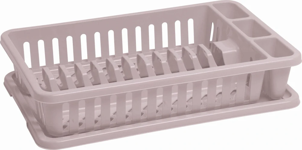 Indų džiovykla su padėklu CURVER BASIC KITCHEN ACCESORIES, balto granito spalvos, h9 x 26,5 x 42 cm
