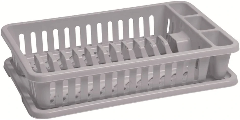 Indų džiovykla su padėklu CURVER BASIC KITCHEN ACCESORIES, balto granito spalvos, h9 x 26,5 x 42 cm