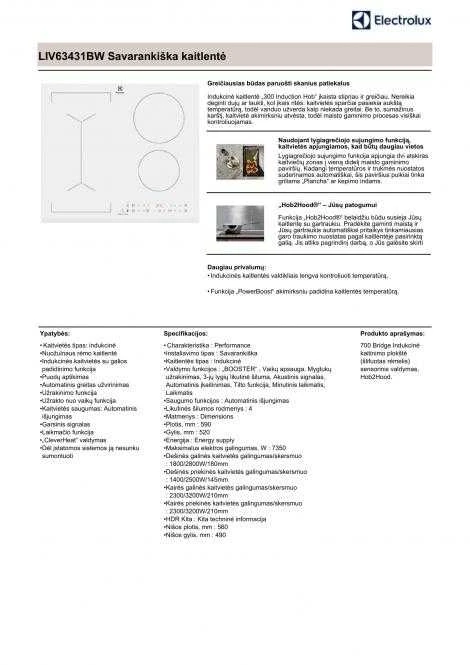 59 cm pločio montuojama indukcinė kaitlentė Electrolux LIV63431BW, balta