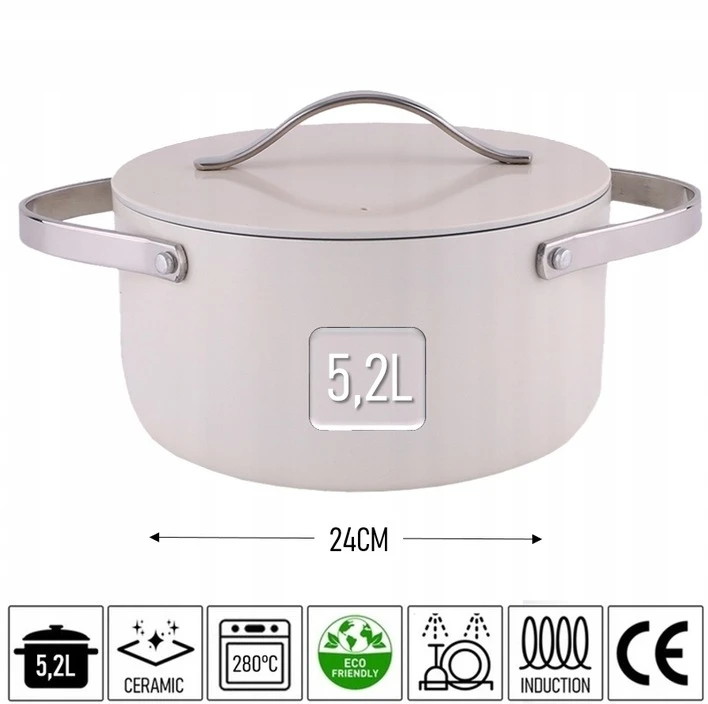 INDUKCINĖ PUODYNĖ NELIMPANČIOS KROSTELĖ ZILAN rusvai gelsvas Chef 24cm, 5,2L