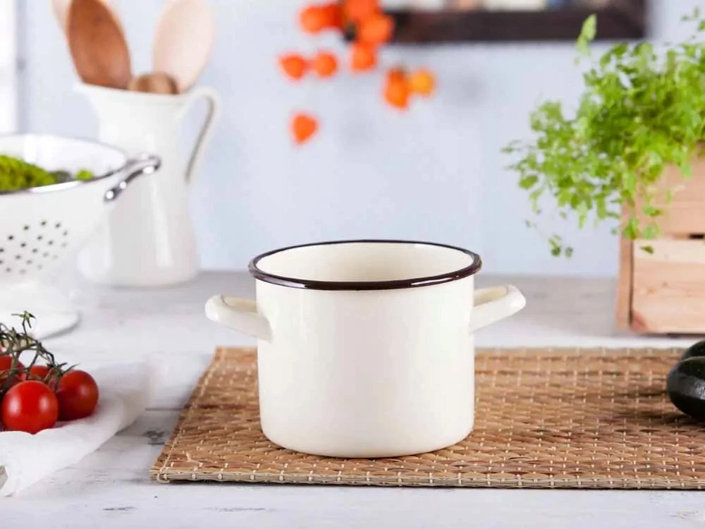 Altom Design Indukcinis puodas 1,5 l, Silesia kremu emaliuotas puodas, 14 cm