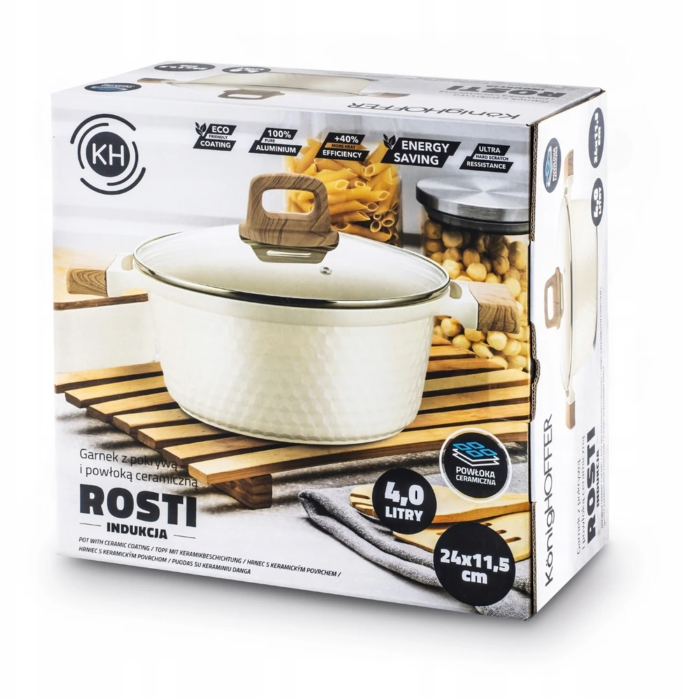 INDUKCINIS PUODAS Keraminis kietų dujų kremas Konighoffer Rosti 24cm 4L