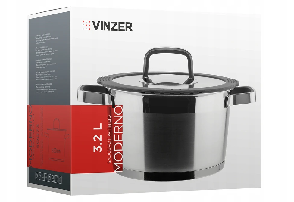 Indukcinis puodas su dangčiu Vinzer Moderno 50073, Ø20 cm, 3,2 l talpa