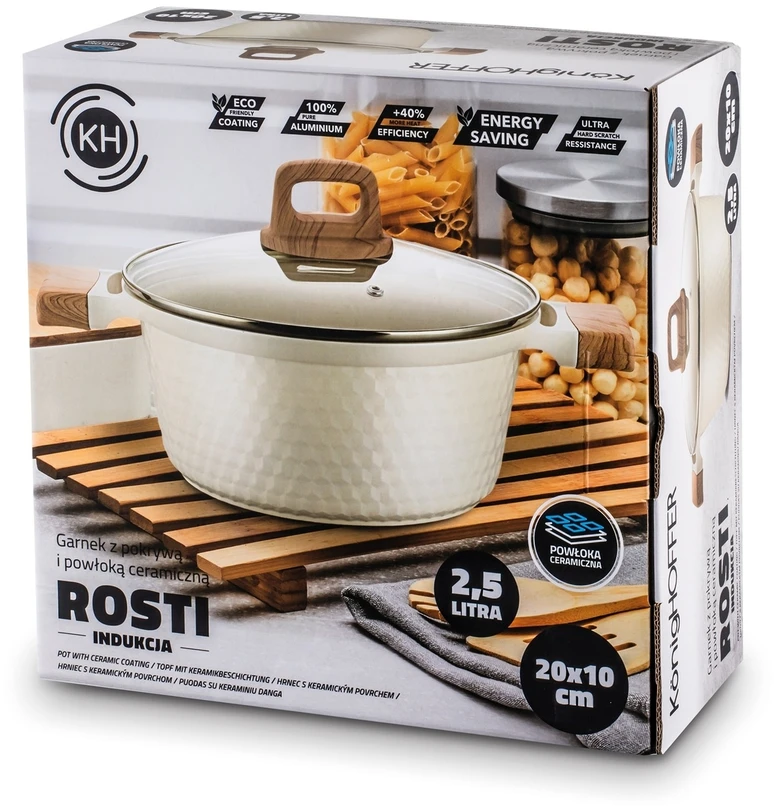 INDUKCINIS PUODAS su KERAMINE danga Kremas Konighoffer Rosti 20cm 2L