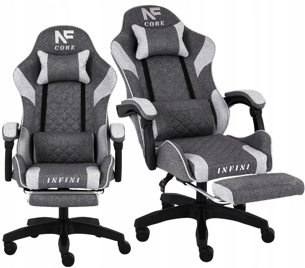 Infini Fotel Gamingowy Z PODNÓŻKIEM Materiałowy Krzesło Gracza Kubełek + 2PODUSZKI