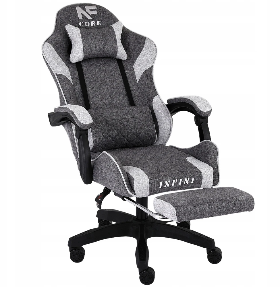 Infini Fotel Gamingowy Z PODNÓŻKIEM Materiałowy Krzesło Gracza Kubełek + 2PODUSZKI