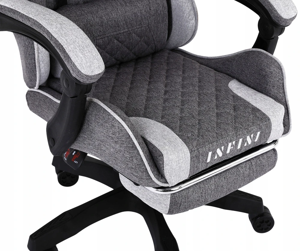 Infini Fotel Gamingowy Z PODNÓŻKIEM Materiałowy Krzesło Gracza Kubełek + 2PODUSZKI
