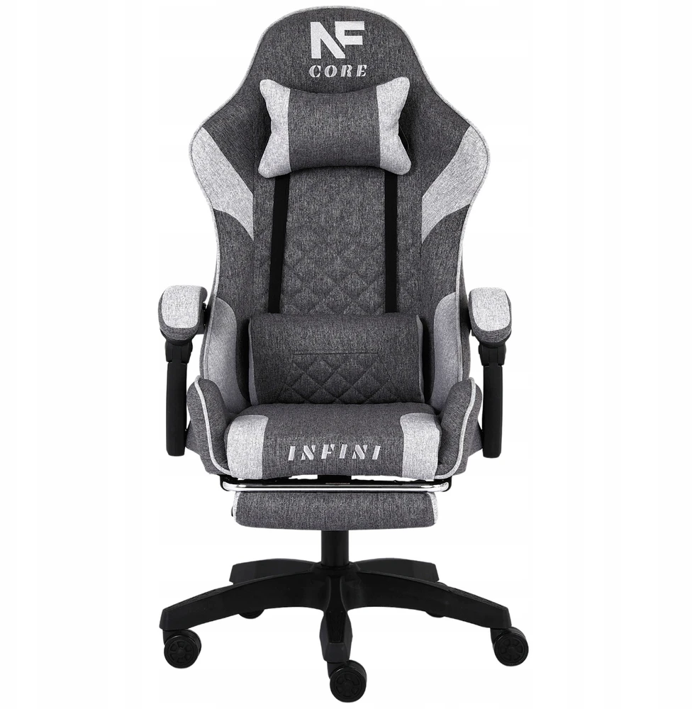 Infini Fotel Gamingowy Z PODNÓŻKIEM Materiałowy Krzesło Gracza Kubełek + 2PODUSZKI