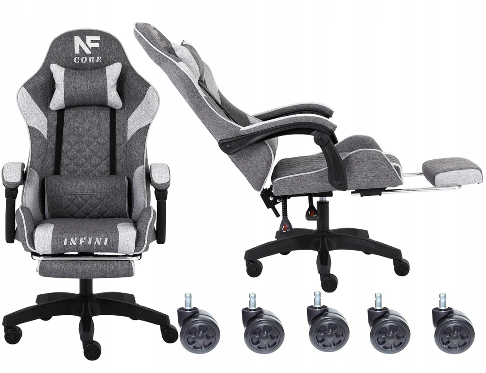 Infini Fotel Gamingowy Z PODNÓŻKIEM Materiałowy Krzesło Gracza Kubełek + 2PODUSZKI