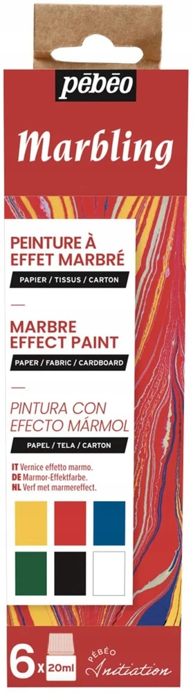 Iniciacijos rinkinys - PEBEO - Marmuravimo dažai - 6 buteliukai po 20 ml - Marmuravimo efektas - Ekonomiškas rinkinys