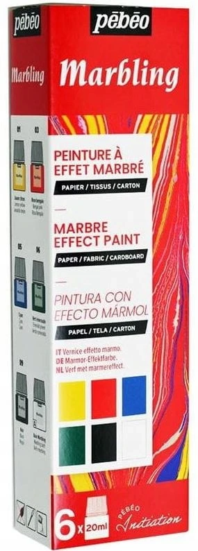 Iniciacijos rinkinys - PEBEO - Marmuravimo dažai - 6 buteliukai po 20 ml - Marmuravimo efektas - Ekonomiškas rinkinys