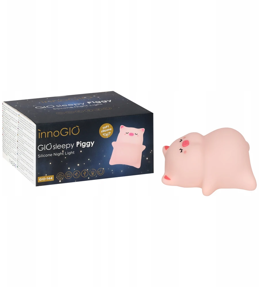 InnoGIO vaikiška naktinė lemputė silikoninė LED piggy touch minkšta