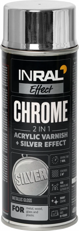 Aerozolinis akrilinis lakas ratlankiams INRAL CHROME sidabras 400 ml.