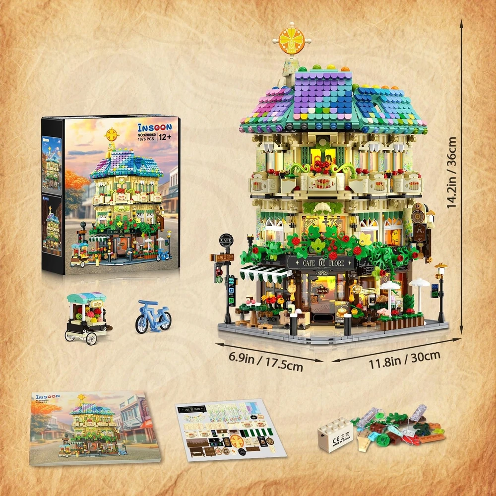 Insoon Blocks CITY CAFE COFFEE HOUSE LED HOUSE PARDUOTUVĖ FIGŪRA DOVANAI 1876×